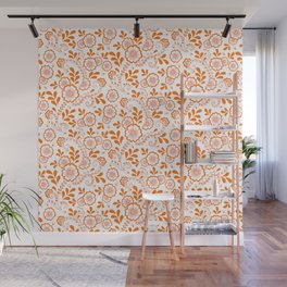 Orange Eastern Floral Pattern Wall Mural