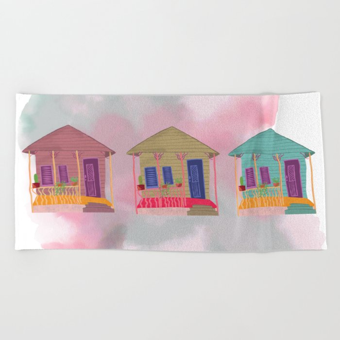 Key West Houses in Watercolor Beach Towel