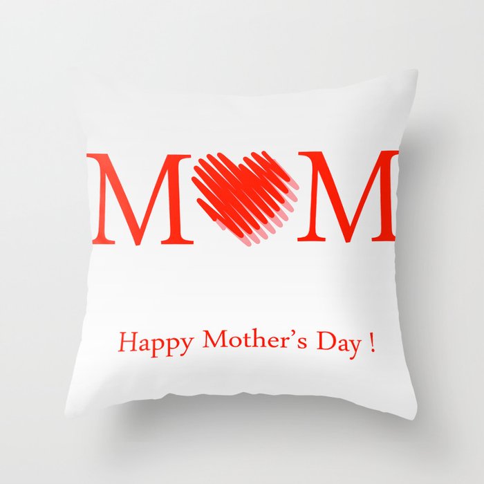 happy mothers day red heart scribbled to form letter o throw pillow