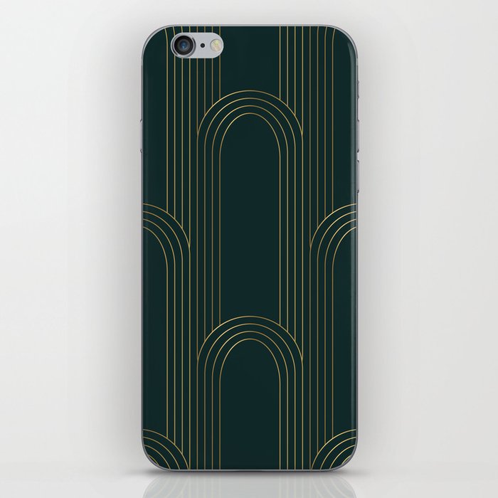 Geometric seamless pattern with golden on green background. Art deco style. Vintage seamless pattern. iPhone Skin