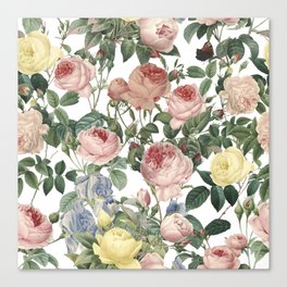Vintage Roses and Iris Pattern - Flower Dreams Canvas Print