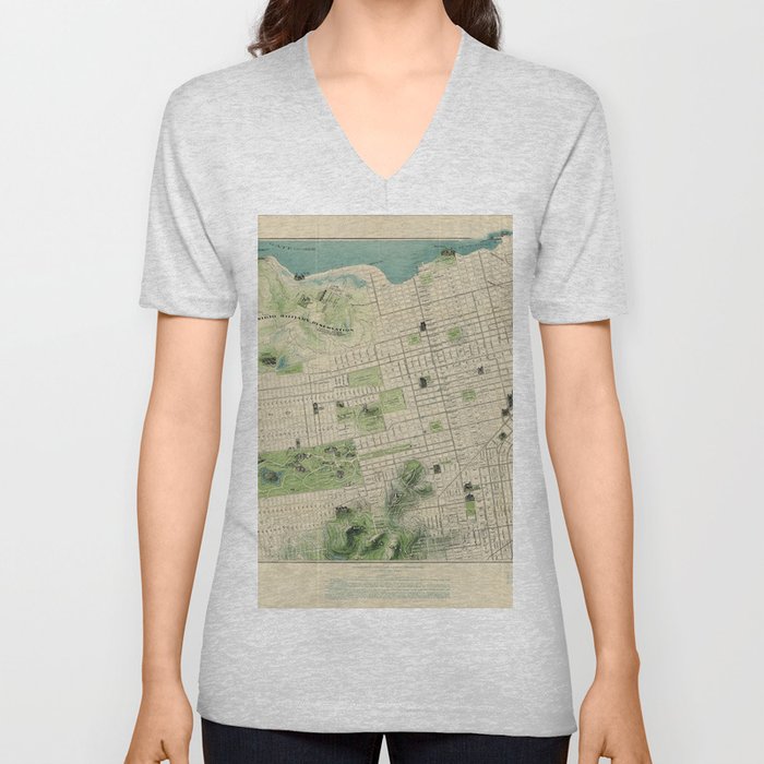 San Francisco Business Map 1904-Vintage Pictorial Map V Neck T Shirt