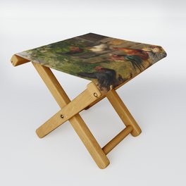Chickens & Roosters on Farmland Art Folding Stool