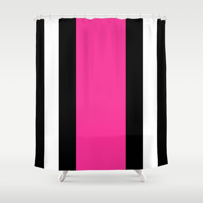 Pink Vertical Stripes Shower Curtain, Pink And Black Striped Shower Curtain