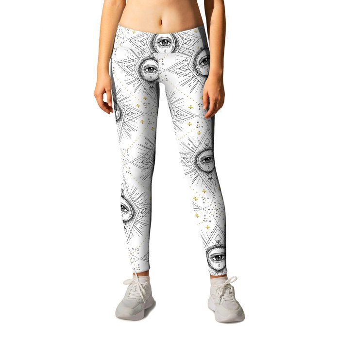 Sacred geometry seamless pattern with all seeing eye over white. Leggings