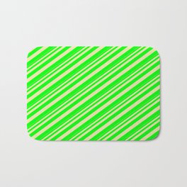 [ Thumbnail: Pale Goldenrod and Lime Colored Stripes/Lines Pattern Bath Mat ]