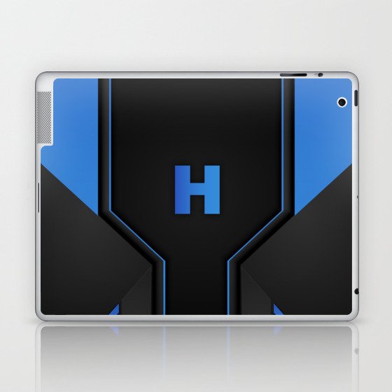 H Letter Personalized Gamer's Blue & Black Gradient Tech Sporty Design, Gaming Case for 13 Pro Max Laptop & iPad Skin