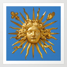 Symbol of Louis XIV the Sun King - Blue Background Art Print