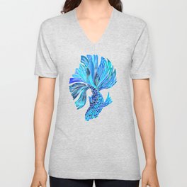 Siamese Fighting Fish – Blue V Neck T Shirt