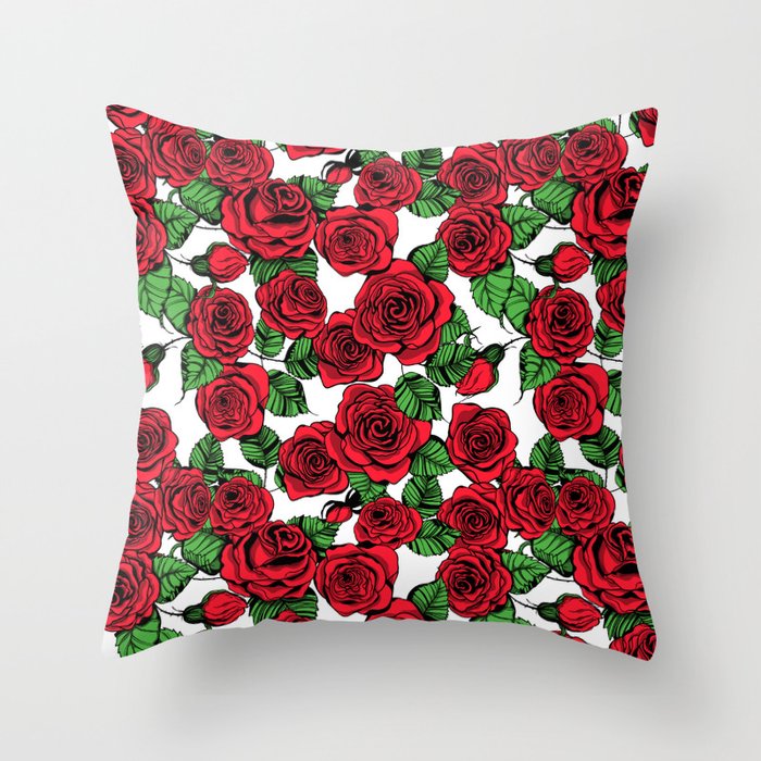 Red Roses Pattern Throw Pillow By Katerinamitkova Society6