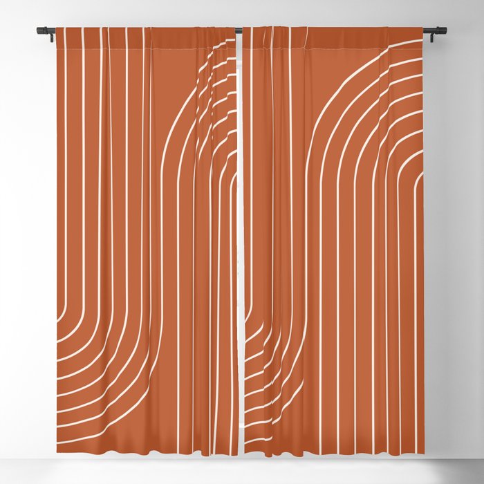 Minimal Line Curvature IX Red Mid Century Modern Arch Abstract Blackout Curtain