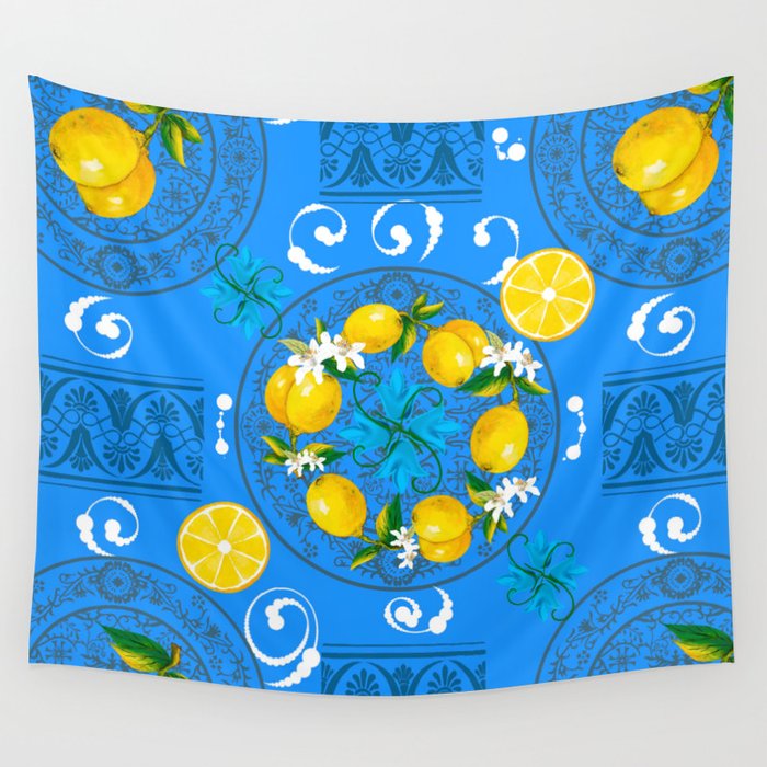 Lemon wreath,majolica Sicilian style art Wall Tapestry