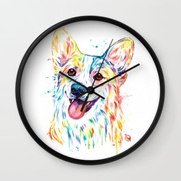 Corgi Colorful Watercolor Pet Portrait Painting Wall Clock