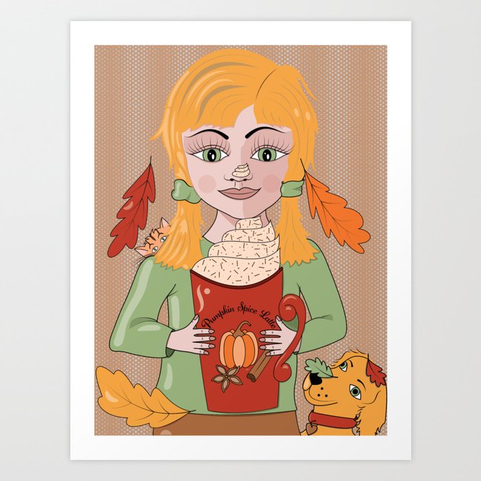 Girl holding a pumpkin spice latte Art Print