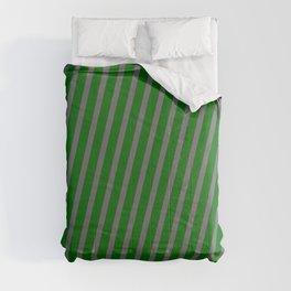 [ Thumbnail: Dim Gray & Dark Green Colored Pattern of Stripes Comforter ]