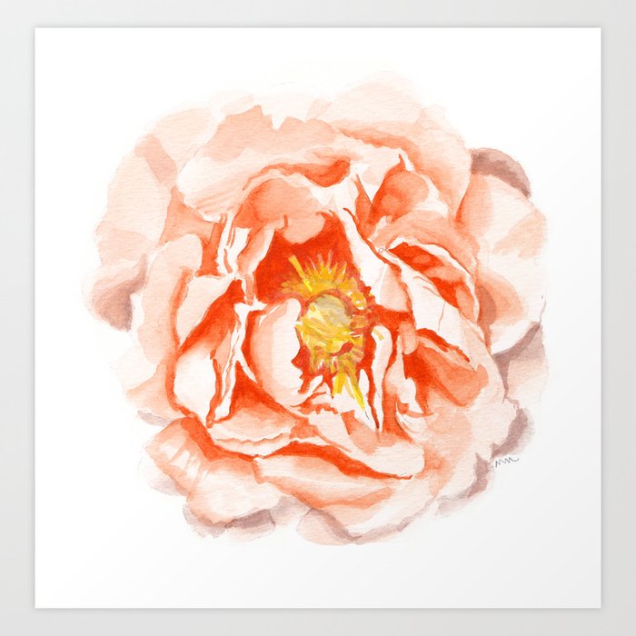 Watercolor Peach Peony Flower Art Print By Michellemospens Society6