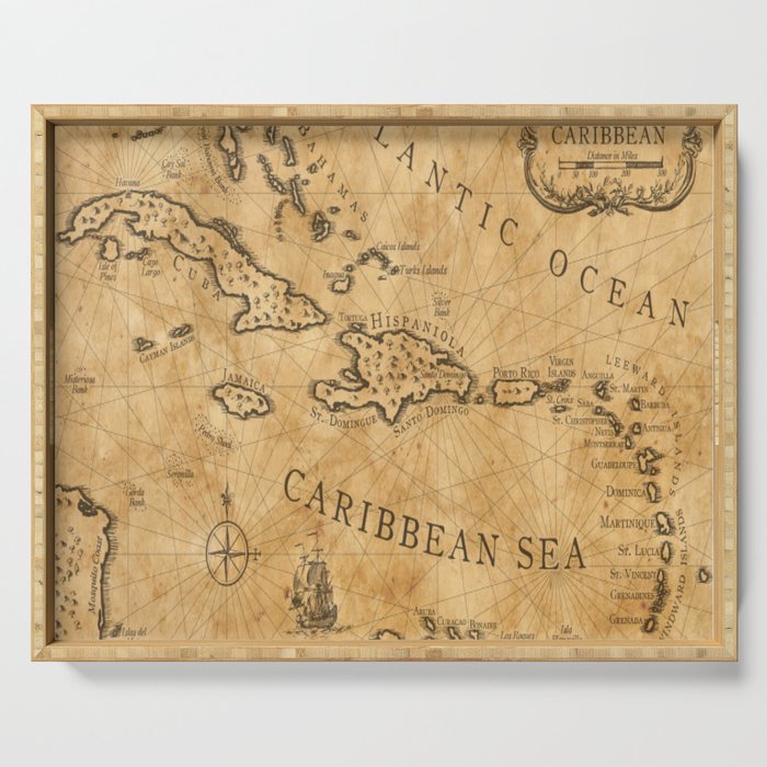 Old Nautical Map Carribeans Serving Tray