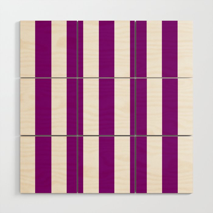 Purple (HTML) -  solid color - white vertical lines pattern Wood Wall Art