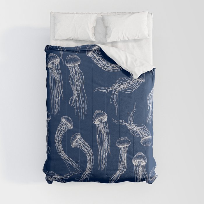 Jellyfish Print - Navy Comforter