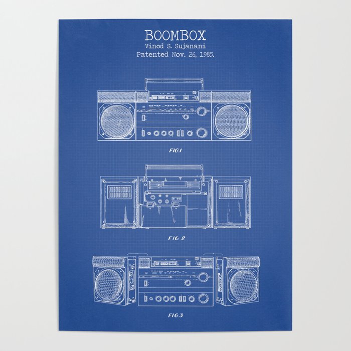 Boombox blue patent Poster