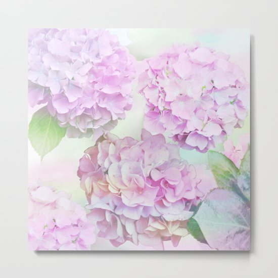 Painterly Hydrangea flowers on a pastel background Metal Print