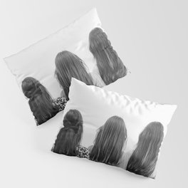 Sisters stand united II; airplane coming in for a landing head on at three women sisterhood girl power black and white photograph - photography - photographs Pillow Sham