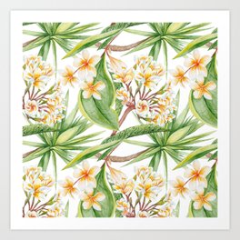 Tropical White Floral Trendy Modern Collection Art Print