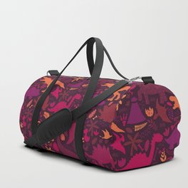 Dino Silhouette Doodle Pattern Red Duffle Bag