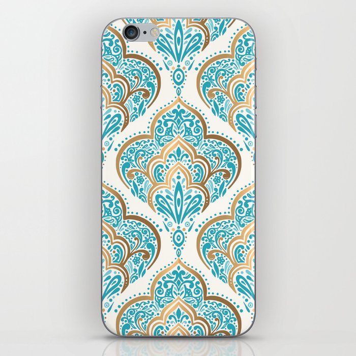 Turquoise Golden Moroccan Baroque Pattern II iPhone Skin