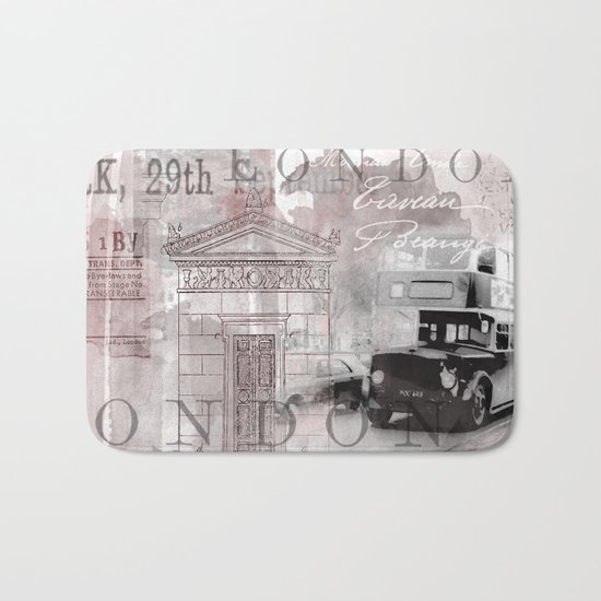 Vintage England London Britain Illustration Pastel Colors Bath Mat