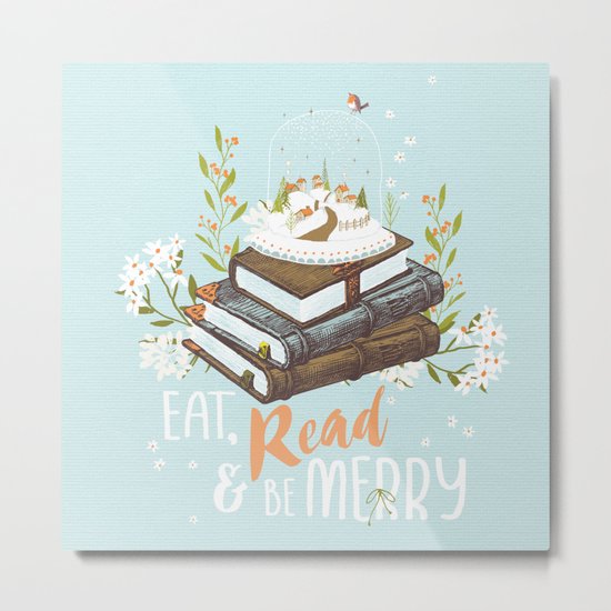 Eat, Read & Be Merry - Globe Metal Print