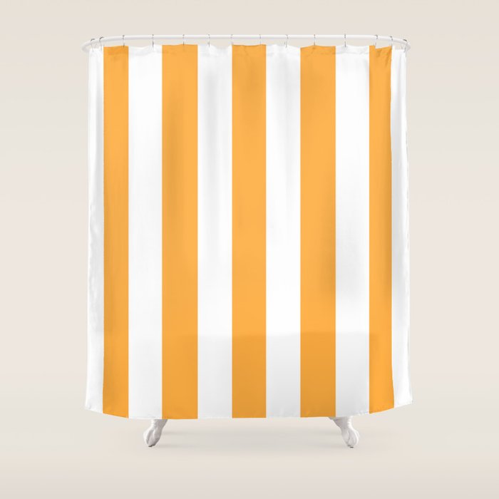 Yellow Orange Solid Color White Vertical Lines Pattern Shower
