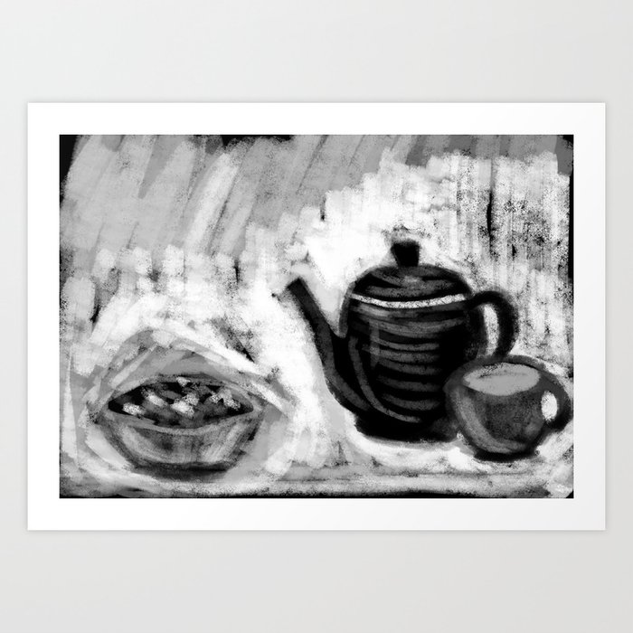 black and white sketch of still life Art Print