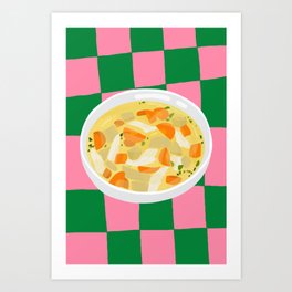 Chicken Soup Abstract Illustration - pink green check Art Print