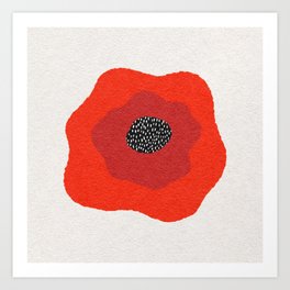 Bold red poppy flower in abstract mid century abstract block print style Art Print