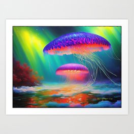 "Jelly Fish", by BarryDyar ©, Vibrant Art Print