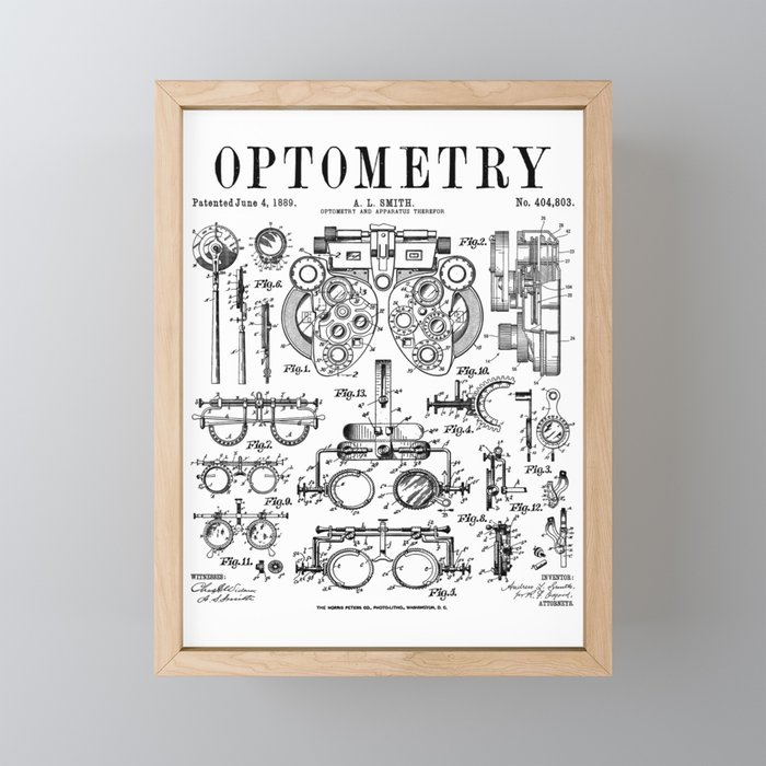 Optometrist Optometry Eye Doctor Tools Vintage Patent Print Framed Mini Art Print