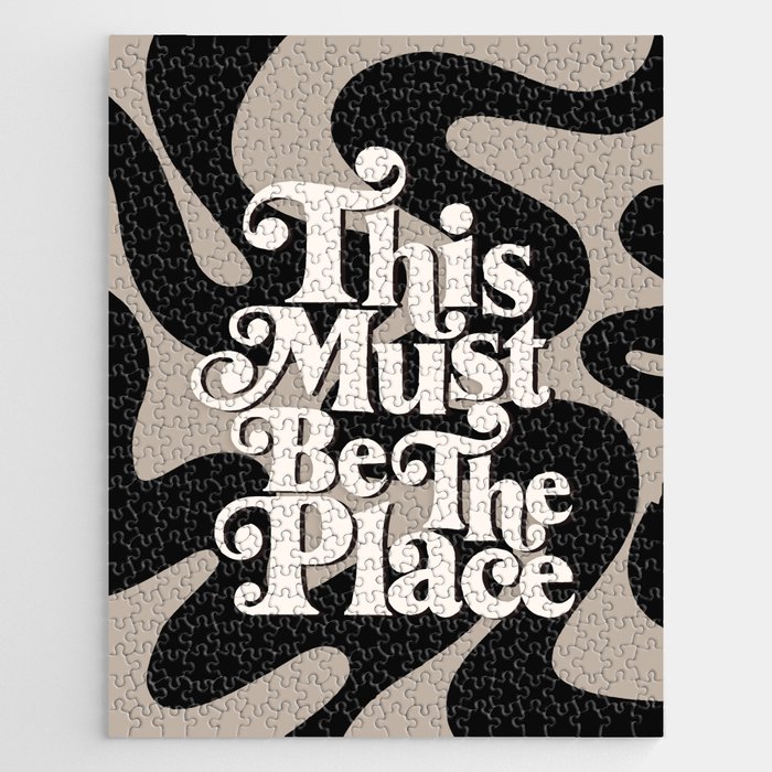 This Must Be The Place - 70s, Vintage, Retro, Abstract Pattern (Black & Beige) Jigsaw Puzzle