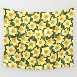 Seamless pattern with yellow daffodils on a green background Wall Tapestry