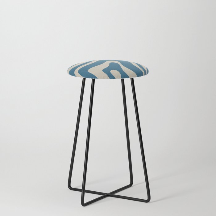 Modern Retro Liquid Swirl Abstract Pattern Vertical in Boho Blue and Beige Counter Stool