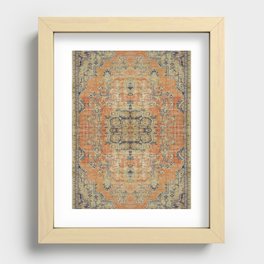 Vintage Woven Coral and Blue Kilim Recessed Framed Print