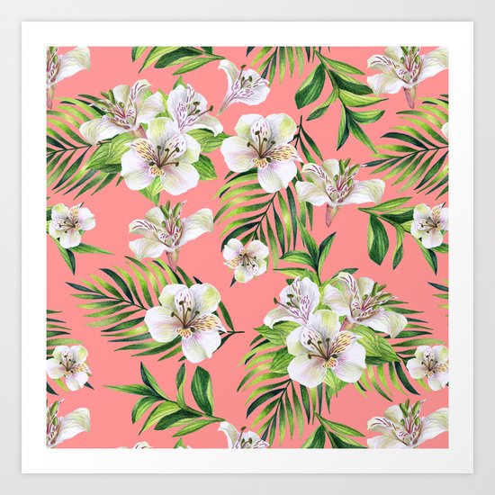 White flowers on a pink background Art Print