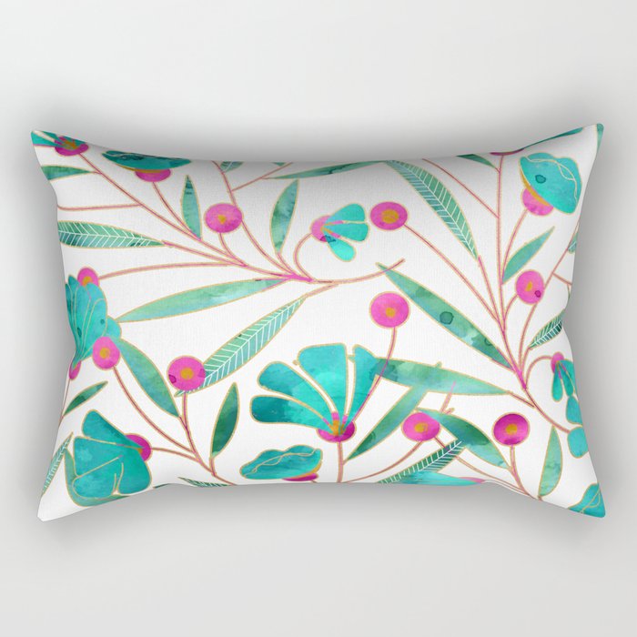 Turquoise Floral Rectangular Pillow