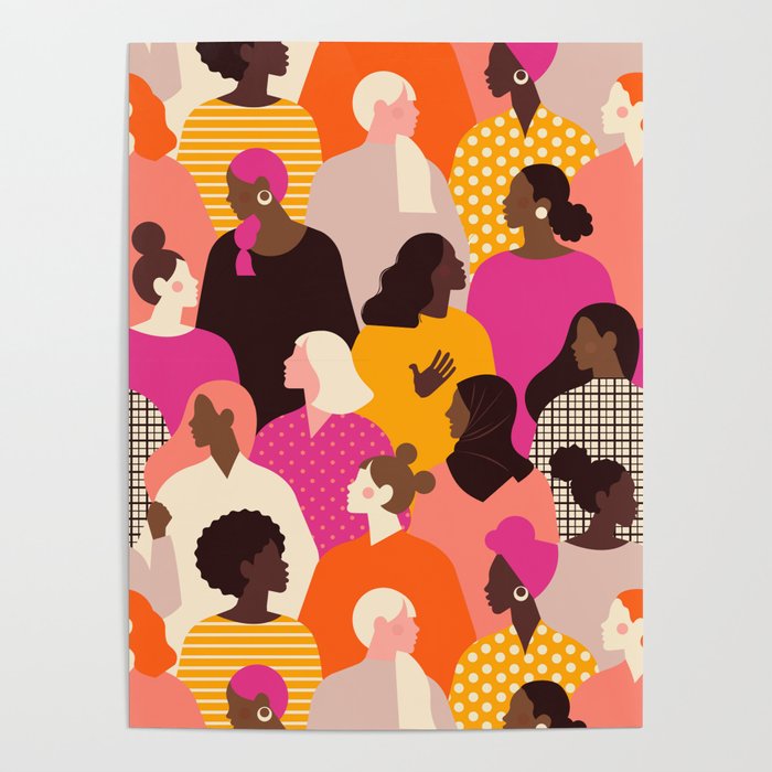 Female diverse faces pink Poster