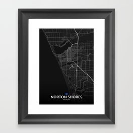 Norton Shores, Michigan, United States - Dark City Map Framed Art Print