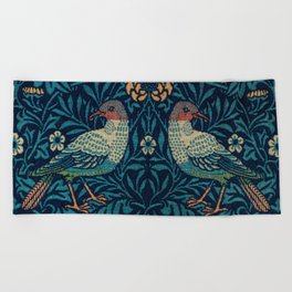 William Morris Blue Bird Wall Paper Pattern Vintage Bird and Floral Pattern Victorian Blue Bird Wall Paper Beach Towel