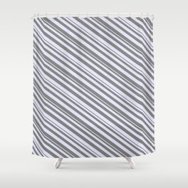 [ Thumbnail: Grey & Lavender Colored Striped Pattern Shower Curtain ]