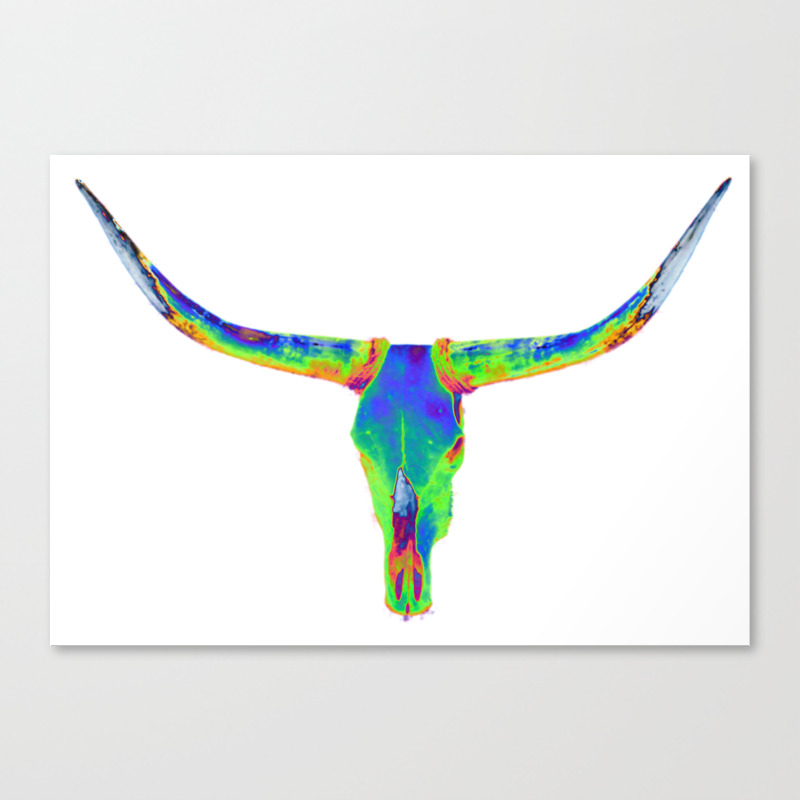Longhorn Skull In Watercolor Canvas Print By Katelcardsnmore