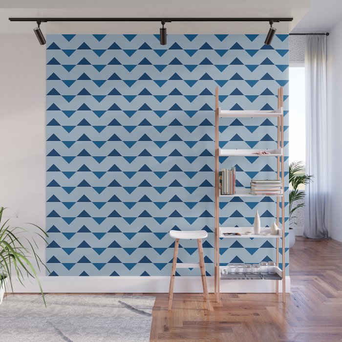 Modern Blue Zigzag Chevron Geometric Pattern Wall Mural