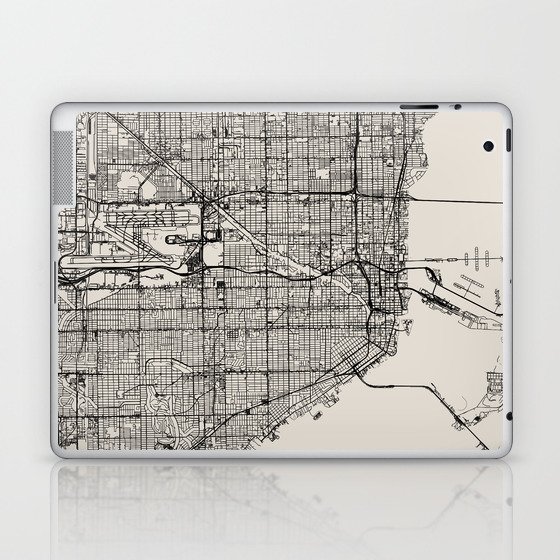 USA, Miami - City Map - Black and White Aesthetic Laptop & iPad Skin